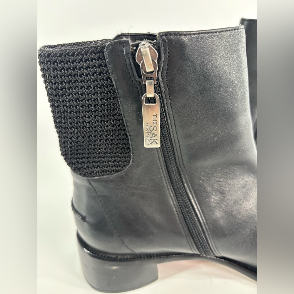 The Sak black leather Chelsea boot 8 chunky block heel crochet detail - Picture 11 of 15